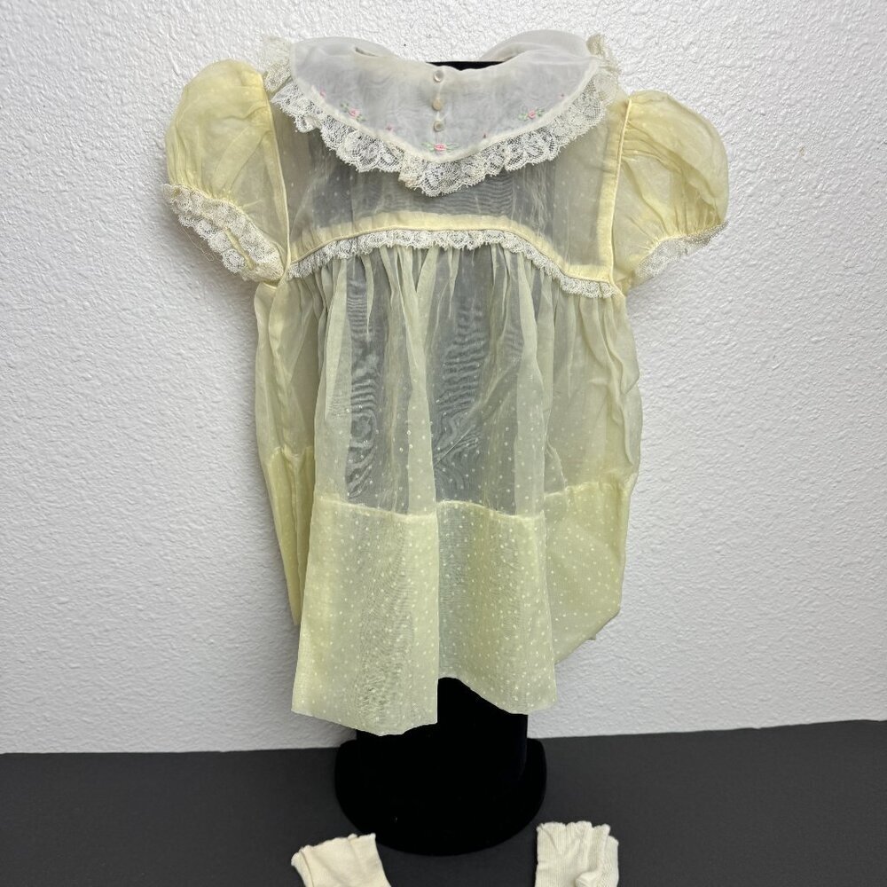Antique 50-60s Baby ( 12 months ? ) Doll Dress + Socks